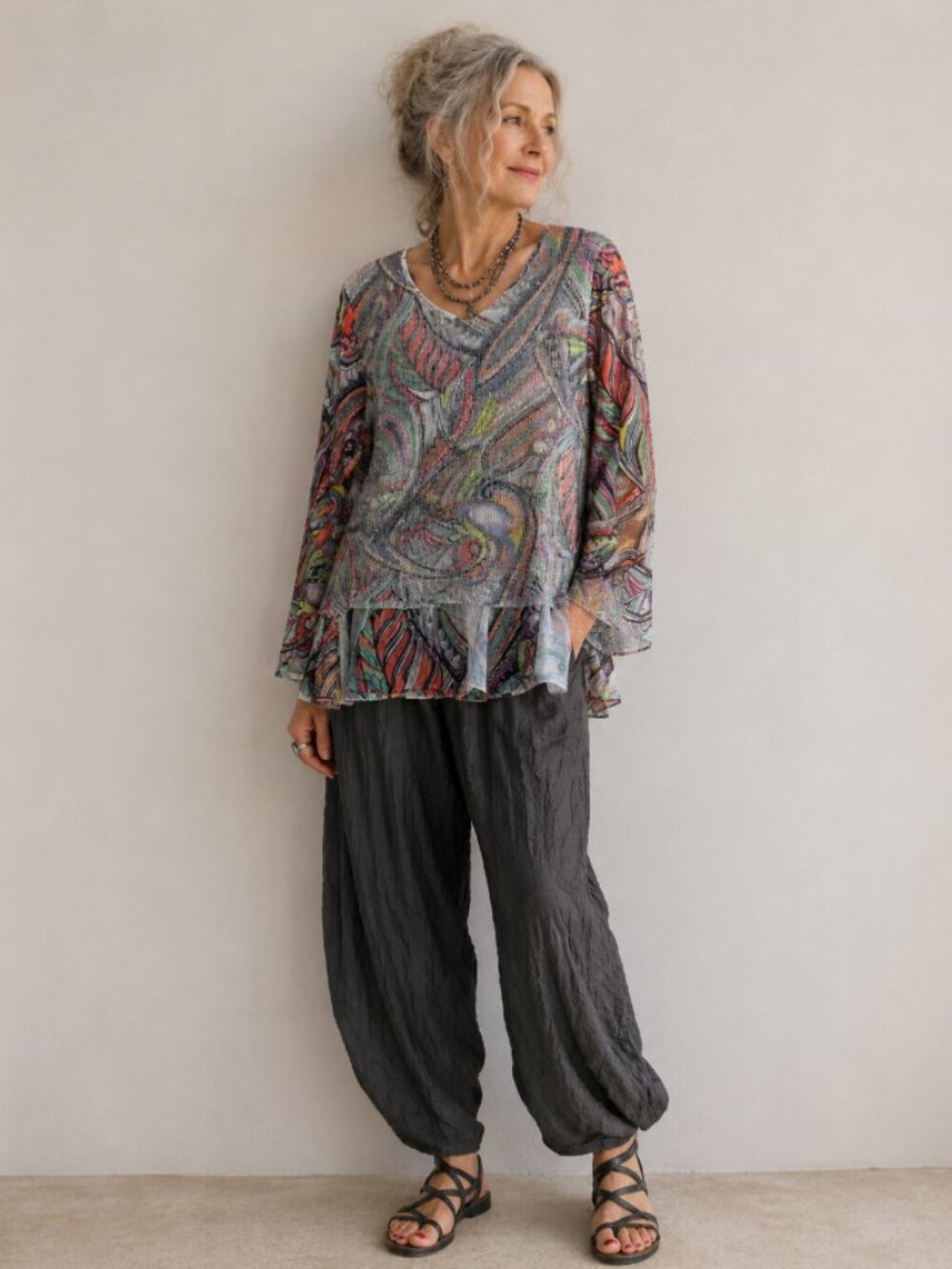 FRESHFX Lagenlook Mixed Media Artsy Top Layered Textured Tunic Wearable Art L